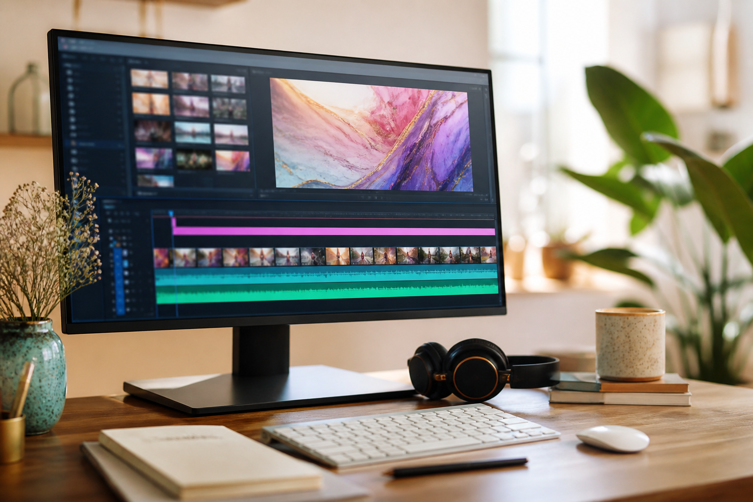 A calm video editing workspace